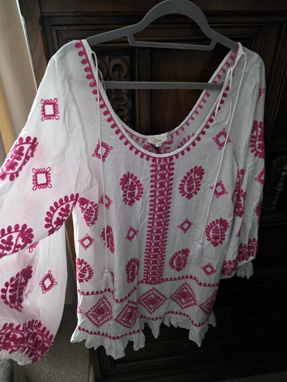 Cover-up Or Dress w/ Pink Embroidery Detail and Sequins. Measurements Provided